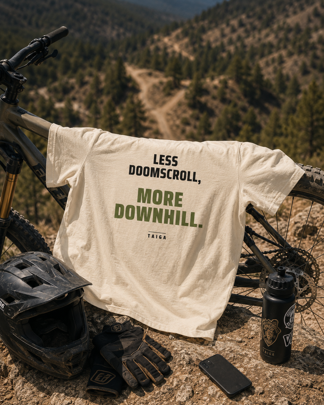 Less Doomscroll, More Downhill — Heavyweight Tee