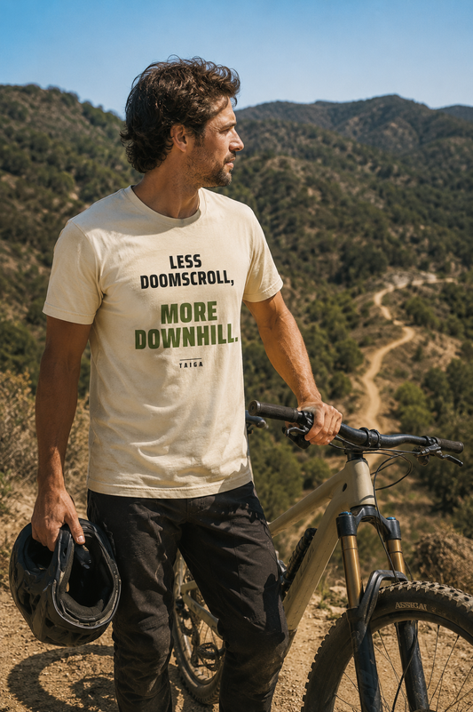 Less Doomscroll, More Downhill — Heavyweight Tee